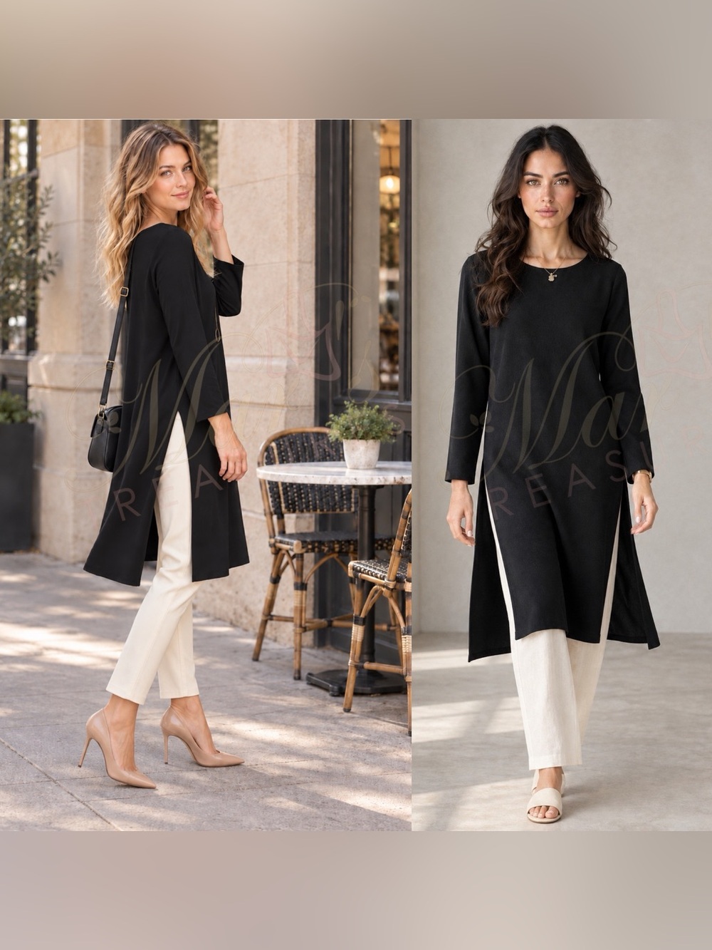 Eileen Fisher Black 100% Silk Women’s Tunic with Side Slits Sz S